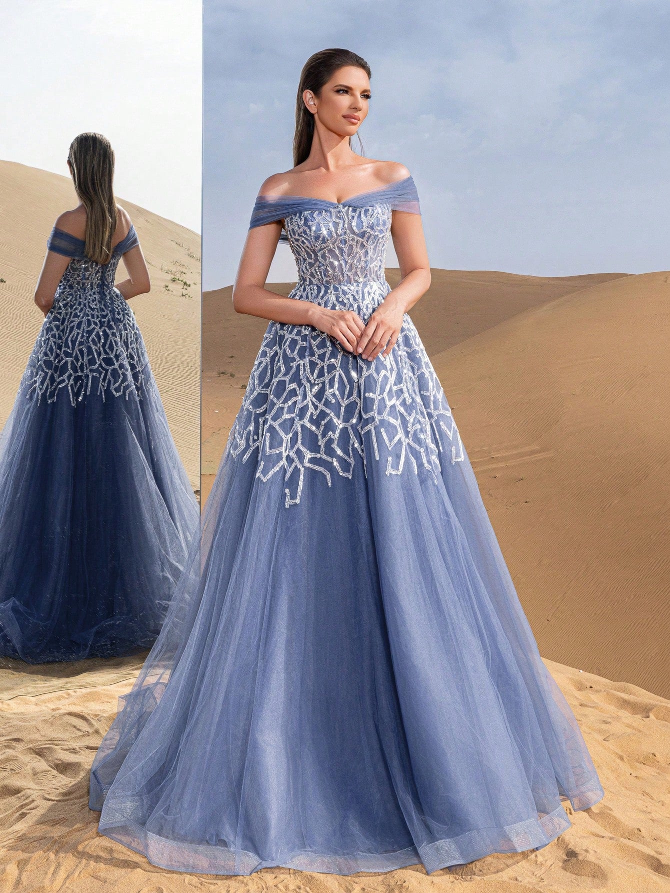 Gorgeous Luxury Off Shoulder Back Thread The Rope Mesh Overlay Beaded Gowns Formal Dresses & Evening Gowns